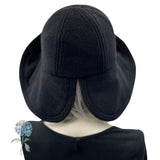 Wide Brim Hat Women, Black Fleece Cloche Hat or Choose Your Color, Satin Lined Winter Hat, with Bow Accessory, Handmade in the USA