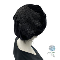Black Beret Hat, Velvet Beret with Lace and Bead Appliqué, Beret Hats for Women, Satin Lined Hat, Handmade in the USA