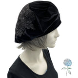 Black Beret Hat, Velvet Beret with Lace and Bead Appliqué, Beret Hats for Women, Satin Lined Hat, Handmade in the USA