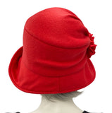 Cloche Hat Women, Red Fleece Satin Lined Winter Hat, Handmade in the USA