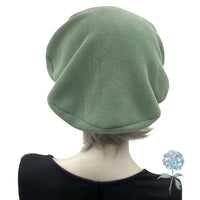 Cute Beret, Sage Green Fleece with Removable Bow, Satin Lined Hat, Beret Hats For Women, Handmade in the USA