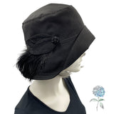 Rain Hat, Cloche Hat Women, 1920s Style, Removable Feather and Button Brooch, Showerproof Hat, Handmade in the USA