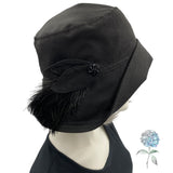 Rain Hat, Cloche Hat Women, 1920s Style, Removable Feather and Button Brooch, Showerproof Hat, Handmade in the USA