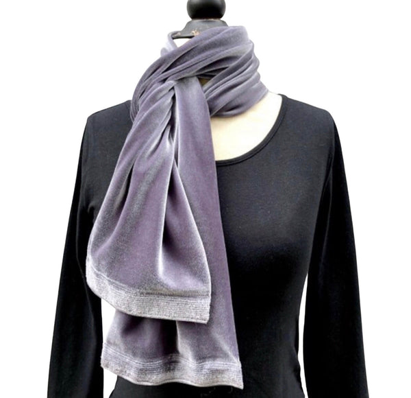 Silver gray long velvet scarf handmade 