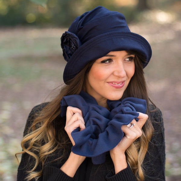 Unique Womens Winter Hats in Wool with Satin Rose | The Alice Large 24" / Olive Unique Womens Winter Hats in Wool with Satin Rose | The Alice Large 24" / Olive