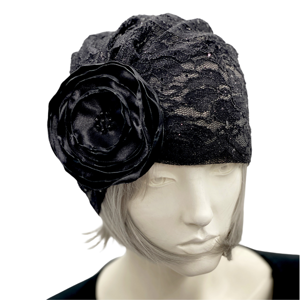 black lace sparkle tuban with chiffon rose brooch