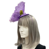 Oversize Purple Poppy fascinator headpiece headband BostonMillinery Side View