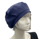 Linen beret in navy blue for women Sid eview