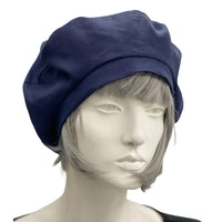 Linen beret in navy blue for women