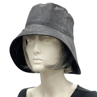 black waxed canvas rain hat cloche hat Boston Millinery wide rear brim