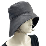 black waxed canvas rain hat cloche hat Boston Millinery side view