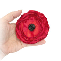 Red satin Poppy brooch handmade 