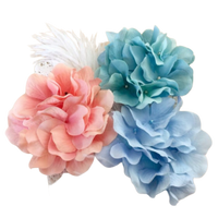 Peach Soft Teal and pale Blue Hydrangea brooch handmade Boston Millinery